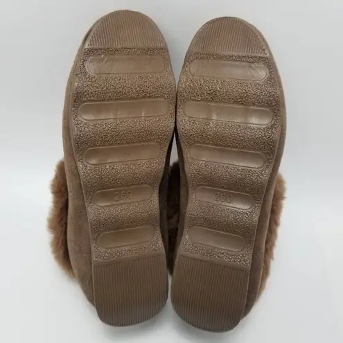 Moccasin Booties Womens Cognac Brown Bow Slip On Faux Fur Trim 8.5 New