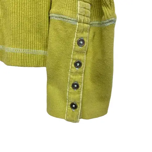 Sundance  Thermal Tee Long Sleeve Shirt Waffle Knit Button Sleeve Velvet Trim PL