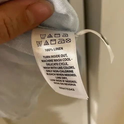 Calypso St. Barth Blue Linen Collared V-neck Top