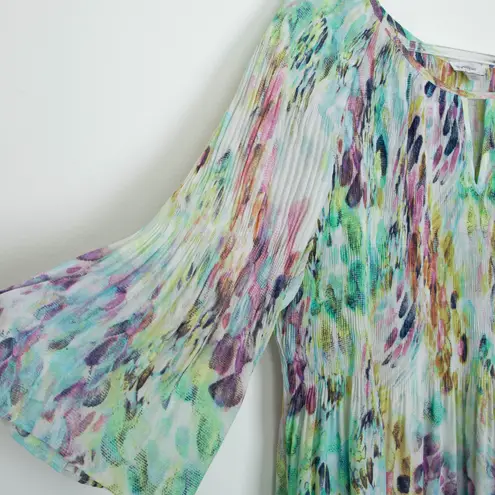 Avenue Womens Abstract Blouse Top Keyhole Neck Size 30/32 Artsy Flowy Fairy