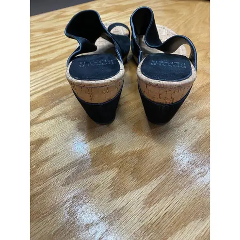 Donald Pliner Gyer 2606 Womens Leather Black Cork Heel Wedge Slip on Sandal 11M