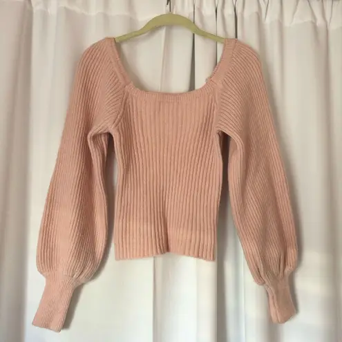 Light Pink Balloon Sleeve Knit Sweater