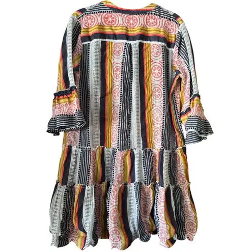 APNY 100% Cotton Mixed media swing dress bell sleeve L Coastal Boho Size L