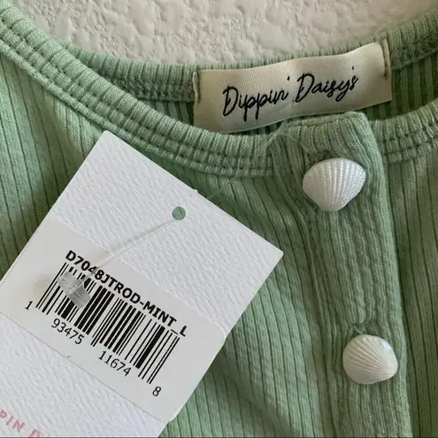 NWT Dippin' Daisy's Ribbed Shell Button Crop Top Summer Festival Boho Large Green
