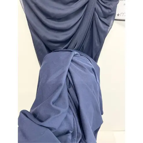 Betsy and Adam Dress Size 4 Blue Maxi Gown Sequined V Neck Short Sleeve NEW