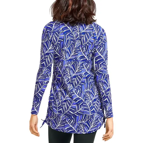 Coolibar Tidal Wave Swim Rash Guard Long Sleeve Blue Leaf Print Swimsuit Top Size M