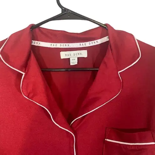 Rae Dunn Red Christmas Long Sleeve Button Down Casual Sleepshirt Women Sz M
