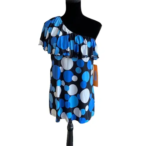 See You in Miami Womens Top Sz S M Blue Black White Maternity Polka Dot NEW