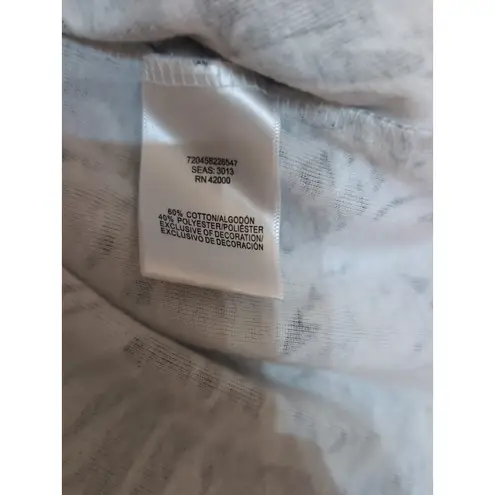 Basic Editions Tropical Leaf Print T Shirt, Women's Large Tee, Rhinestone Accent Gray