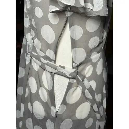 NEW CB Soft Ethereal Polka Dot Dress 4 Gray White Sheer Asymmetrical Elegant