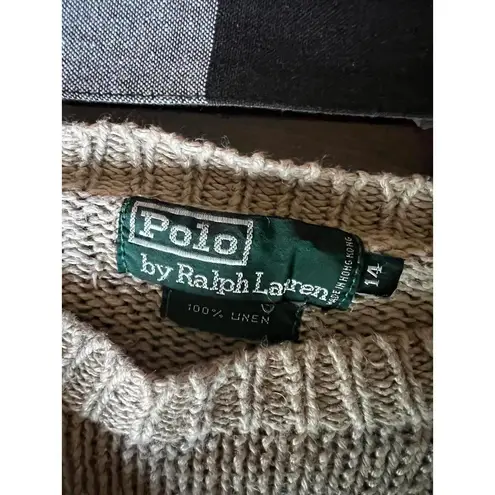 Ralph Lauren Women’s Beige Crew Neck Sweater with Brown Elbow Patches