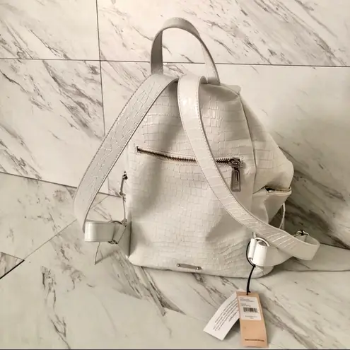Rebecca Minkoff White Silver Julian Croc-Embossed Leather Backpack Bag Purse thumbnail 9