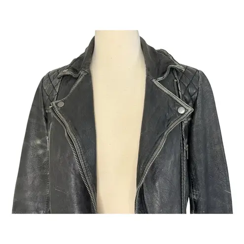 ALLSAINTS Vintage  Leather Moto Jacket Black Grunge Distressed Biker Quilted Sz 0