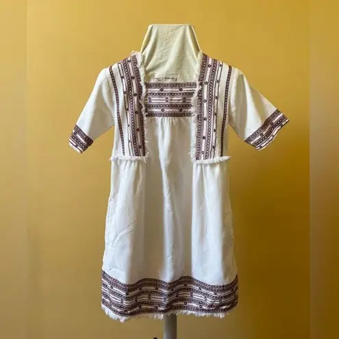 Whistles Selina Embroidered Frayed Cotton Sack Dress Mini Ivory Size 2 Small