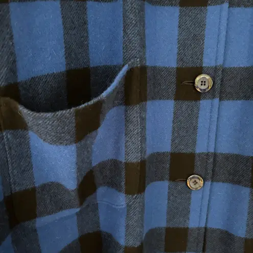 Pendleton VTG Blue Black Buffalo Check Cape Poncho Plaid 100% Wool Button Up