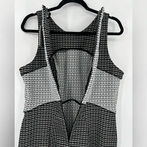 š NWT ZAC Zac Posen VOGUE Peplum Midi Dress Printed Stretch Black Gray White 14