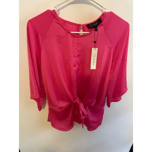 RD Koko Tie Front Blouse Hot Pink 3/4 Sleeve Top Career Casual Party NWT Pink Size M