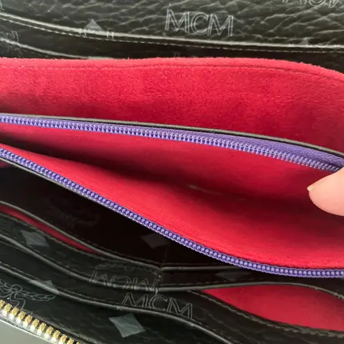 MCM Visetos Monogram Zip Around Wallet Black Gold Studded