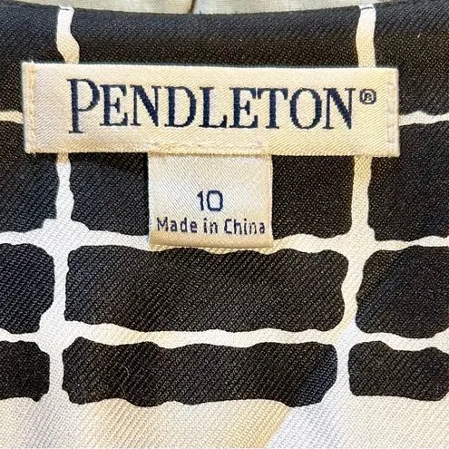 Pendleton Black & White Open Front Silk Jacket 3/4 Sleeve w/ Pockets Sz 10💛