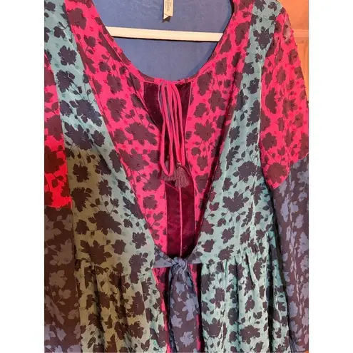 Matilda Jane a Little Party Floral Swiss Dot Velvet Dress Size L Red Green