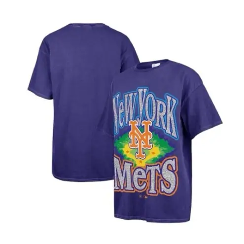 47 Brand NWT Women's New York Mets '47 Navy Flashing Lights Boyfriend T-Shirt Size Small