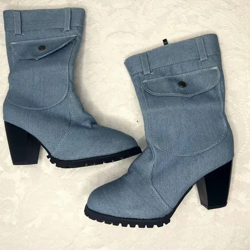 None Denim‎ zip up Heeled Boot. No Brand. Size 41 (US 9.5)