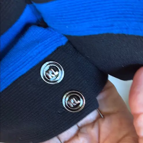 Karl Lagerfeld Vintage Royal Blue & Black Stripe Knit Crewneck Top Size Small