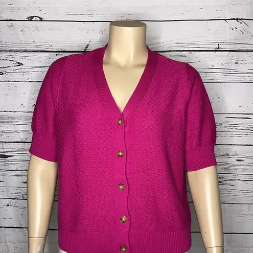 cj banks  NWT Size 1X Pink V-Neckline Short Sleeve Button Down Sweater Cardigan