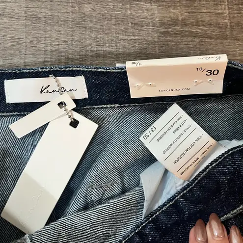 KANCAN High Rise Wide Leg Side Zip Jeans in Dark Wash Blue Size 30