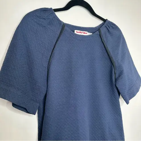 See By Chloe Textured Shift Mini Dress in Navy Blue