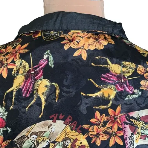 Vintage 90s Sport Jacket Black Yellow Zip Front Windbreaker Floral Equestrian Black Size undefined