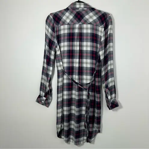 Rails Plaid Flannel Long Sleeve Shirt Dress Tie Waist Size S