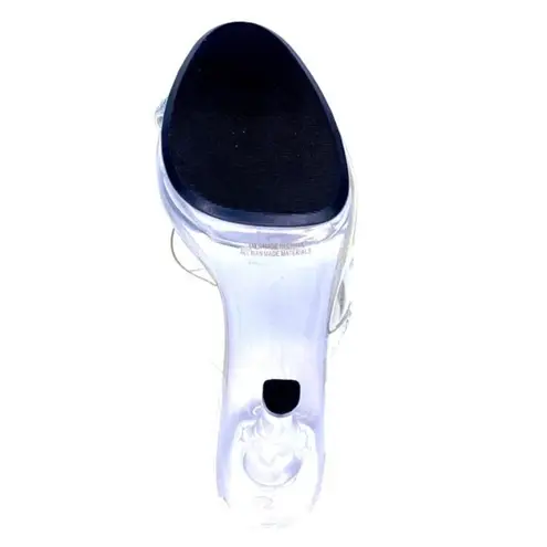 Leone Ava Lucite Platform Rhinestone Strap High Heel Sandals 6 Slip