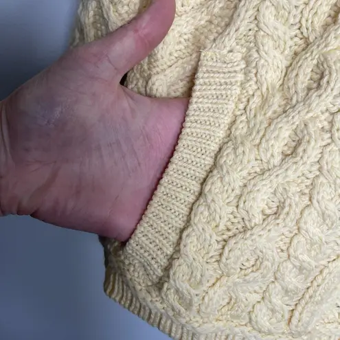 ARAN CRAFTS Cardigan Sweater Small Yellow 100% Wool Ireland Chunky Granniecore