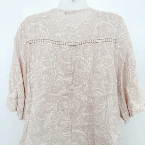 Spighe Di Lino Linen Blouse Sz M Pink Embroidered Italy Romantic Cottage Coastal Size M