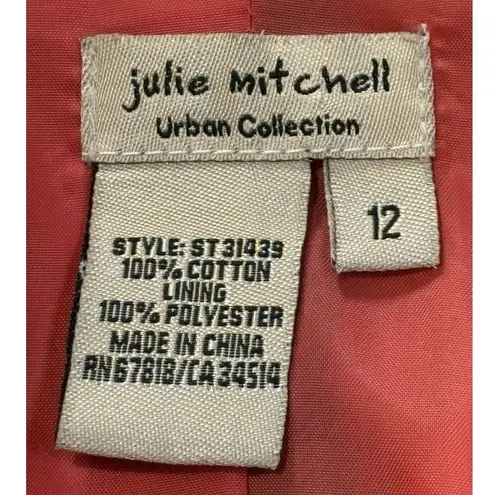 Julie Mitchell Blazer Jacket Abstract Cow Print Cotton Career Women Size 12 Black