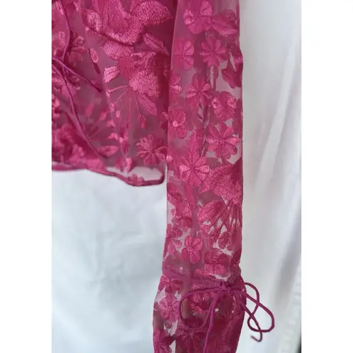 STAUD Destiny Embroidered Cardigan Bow Sheer Blossom Garden Party Women’s XS Pink