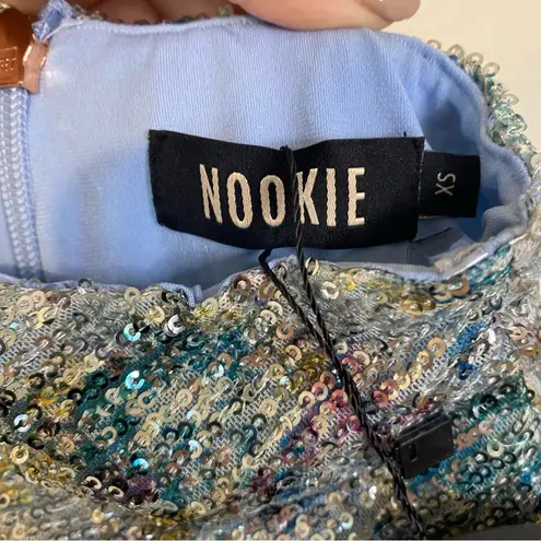 Nookie NEW Revolve Forever Mini Skirt Blue Sequin Ruffle NWT Size XS