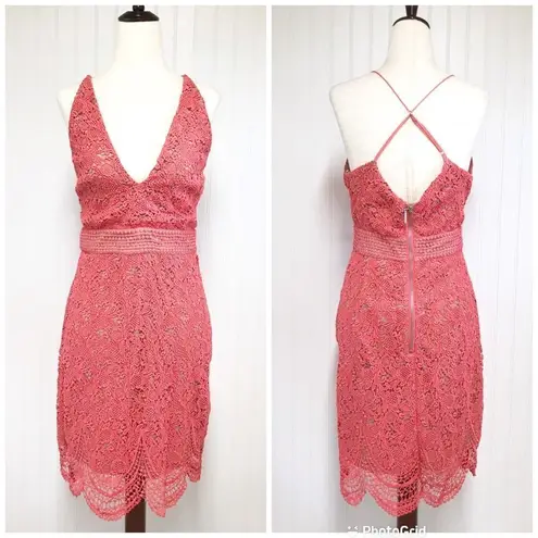 Stylestalker Coral Crochet Lace Mini Dress Spaghetti Strap Amelie Sz Medium New