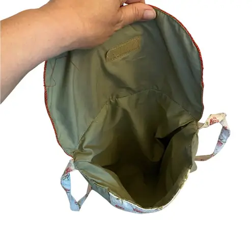 Handmade Burlap & Floral Sage green & Rust cottagecore tote .