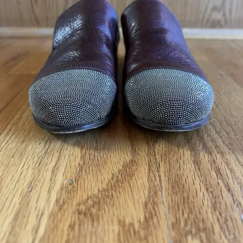 Brunello Cucinelli Metallic Cap Toe Leather Flats Burgundy Slip-On Loafers 36