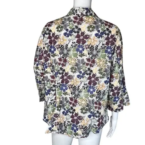 cj banks  Shirt Womens 14W White Multicolor Floral Flower Button Up Office Casual