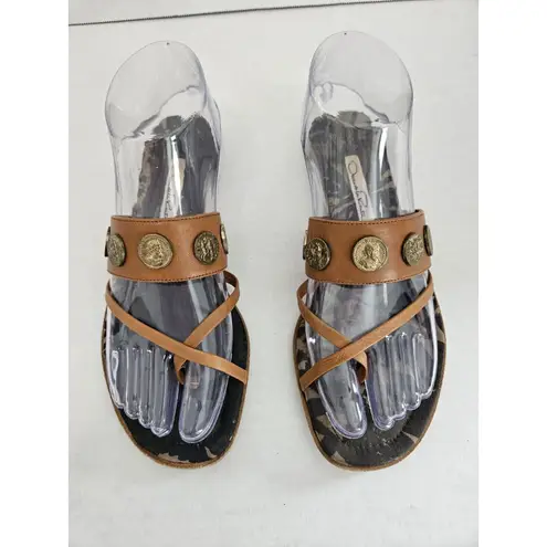 Oscar de la Renta Leather Sandles With Coins EU 36.5 Womens Size 6 Vero Cuo