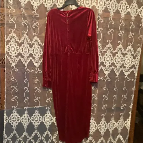Red Velvet Plunge Gown with Bishop Sleeves Size L