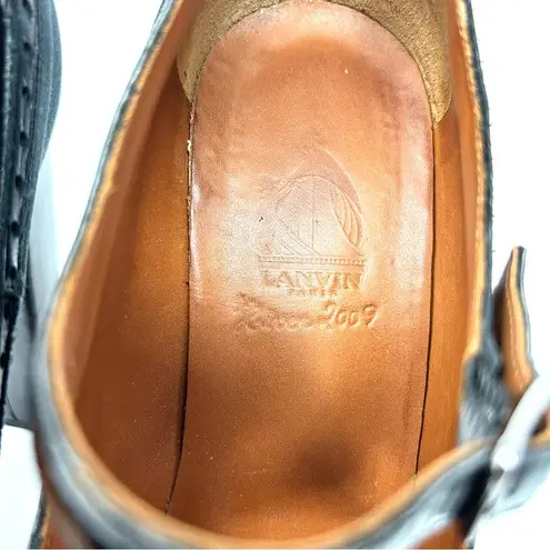 LANVIN leather, silk Mary Jane heels, made in Italy, size 38.5 Multiple