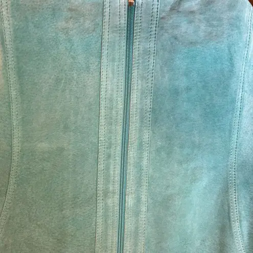 Vtg Yvonne Le Marie Teal Suede Genuine Leather Jacket Size 8 Zip up Lined Green