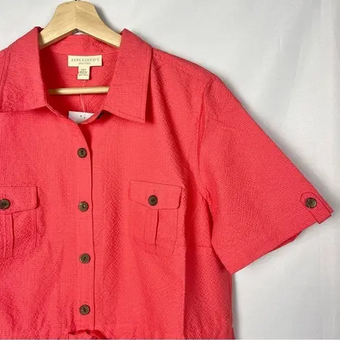 appleseed's Petite Coral Textured Short Sleeve Fit & Flare Dress 14P