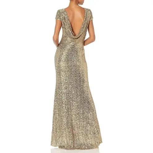 Badgley Mischka Size 2 Gold Sequin Cowl Back Gown
