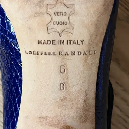 Loeffler Randall  3-Strap Mary Jane Snakeskin Leather Heel Blue Women’s Size 6