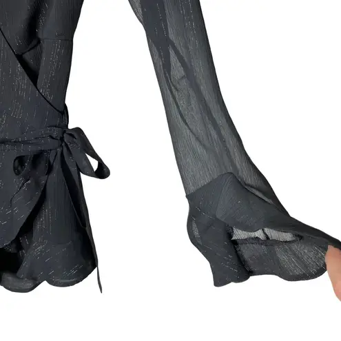 Donna Mizani Eliza Wrap Dress Size Small Mini Black Long Sleeve Ruffle Detail - Image 4